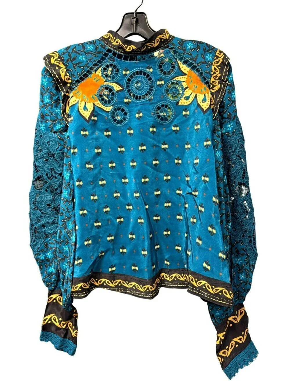 Farm Rio Blue Ainika Chill Long Sleeve Blouse Small New